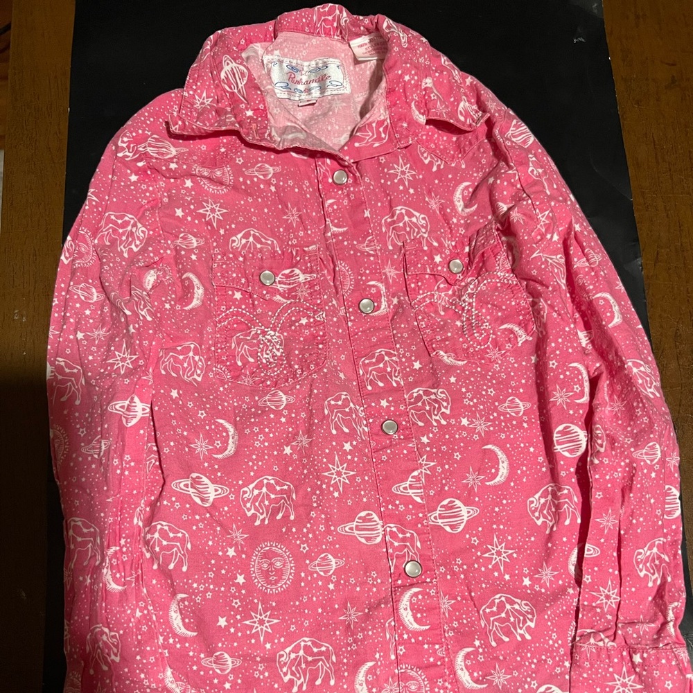 Panhandle Size 5 Western Cowgirl Shirt Button Up Pearl Like Snap Buttons Clothes